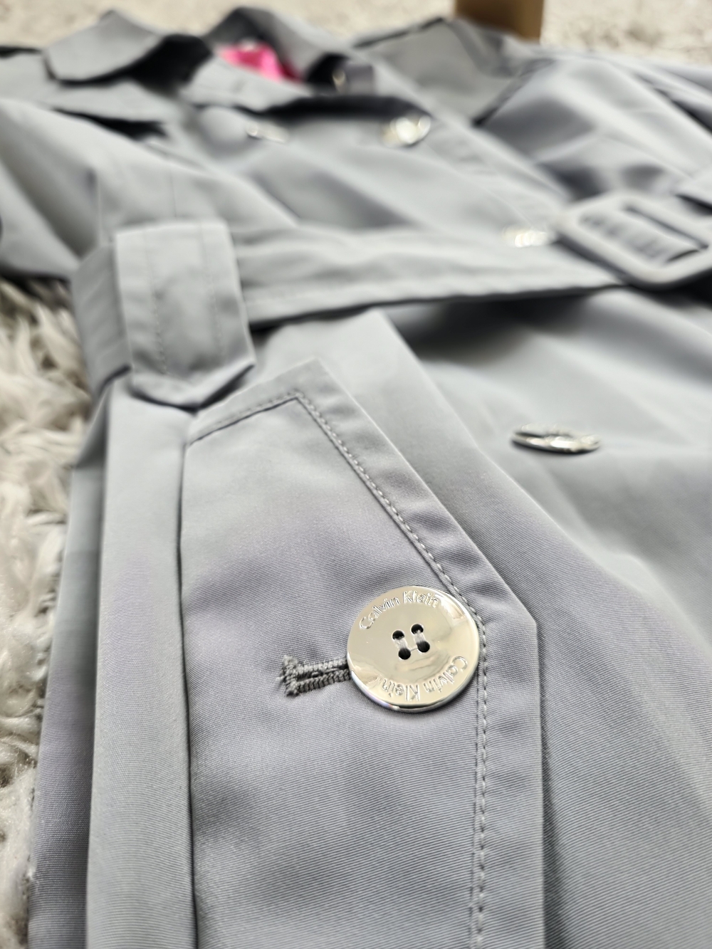 Calvin Klein Gray Double-Breasted Trench Coat - Picture 4 of 6
